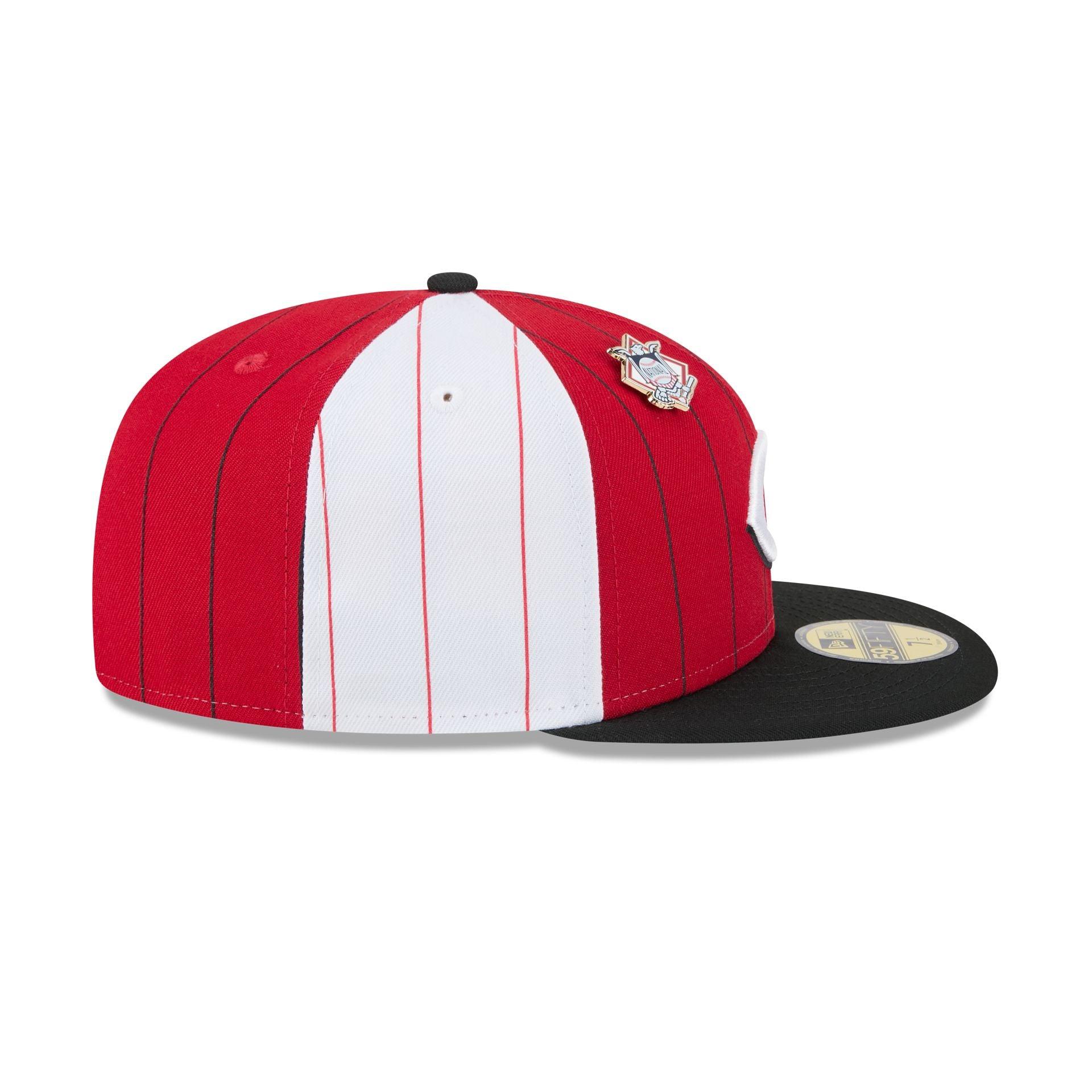 Cincinnati Reds Pinstripe League Pin 59FIFTY Fitted Hat Male Product Image