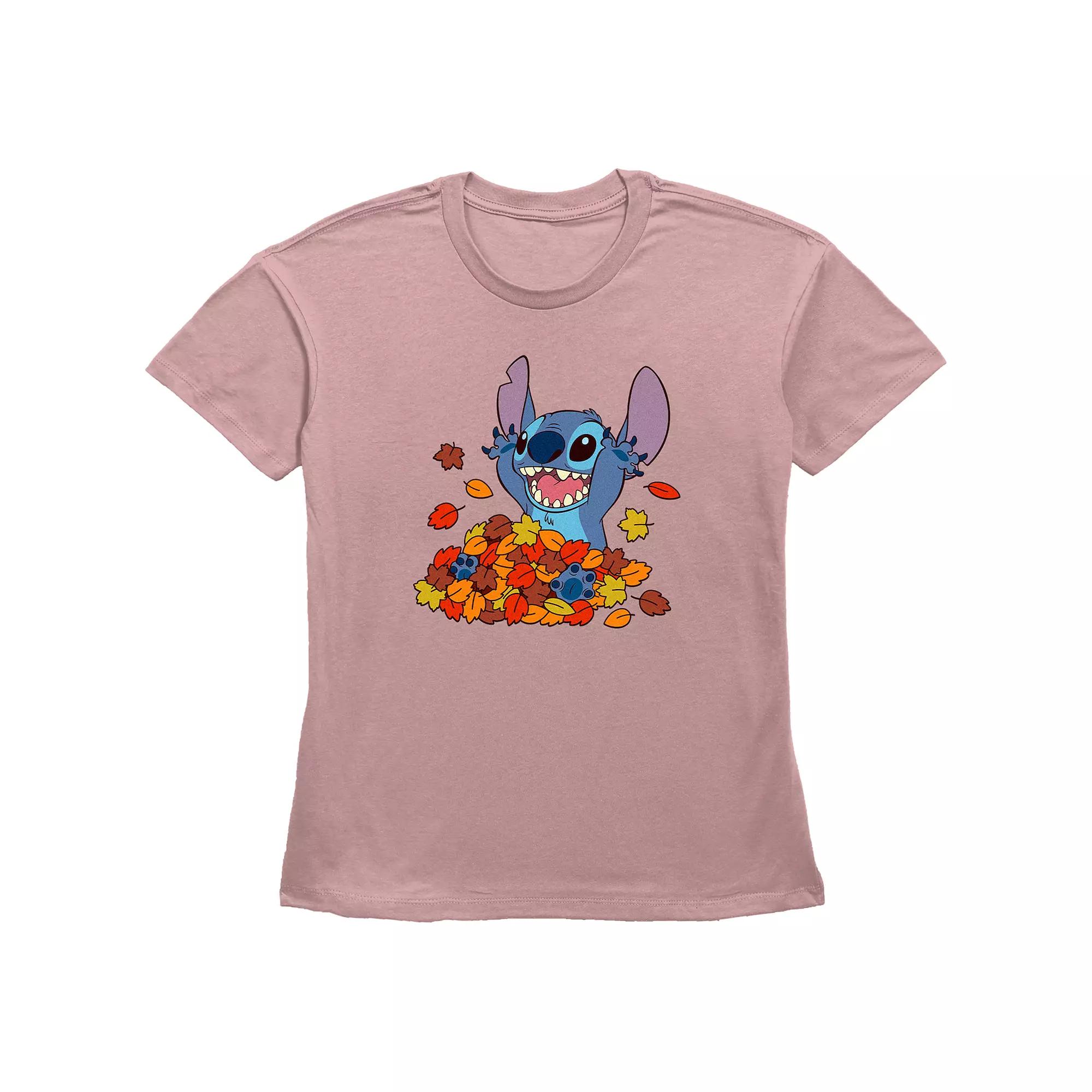 Disney's Lilo & Stitch Juniors' Leaf Pile Fun Stitch Graphic Tee, Women's,  Product Image