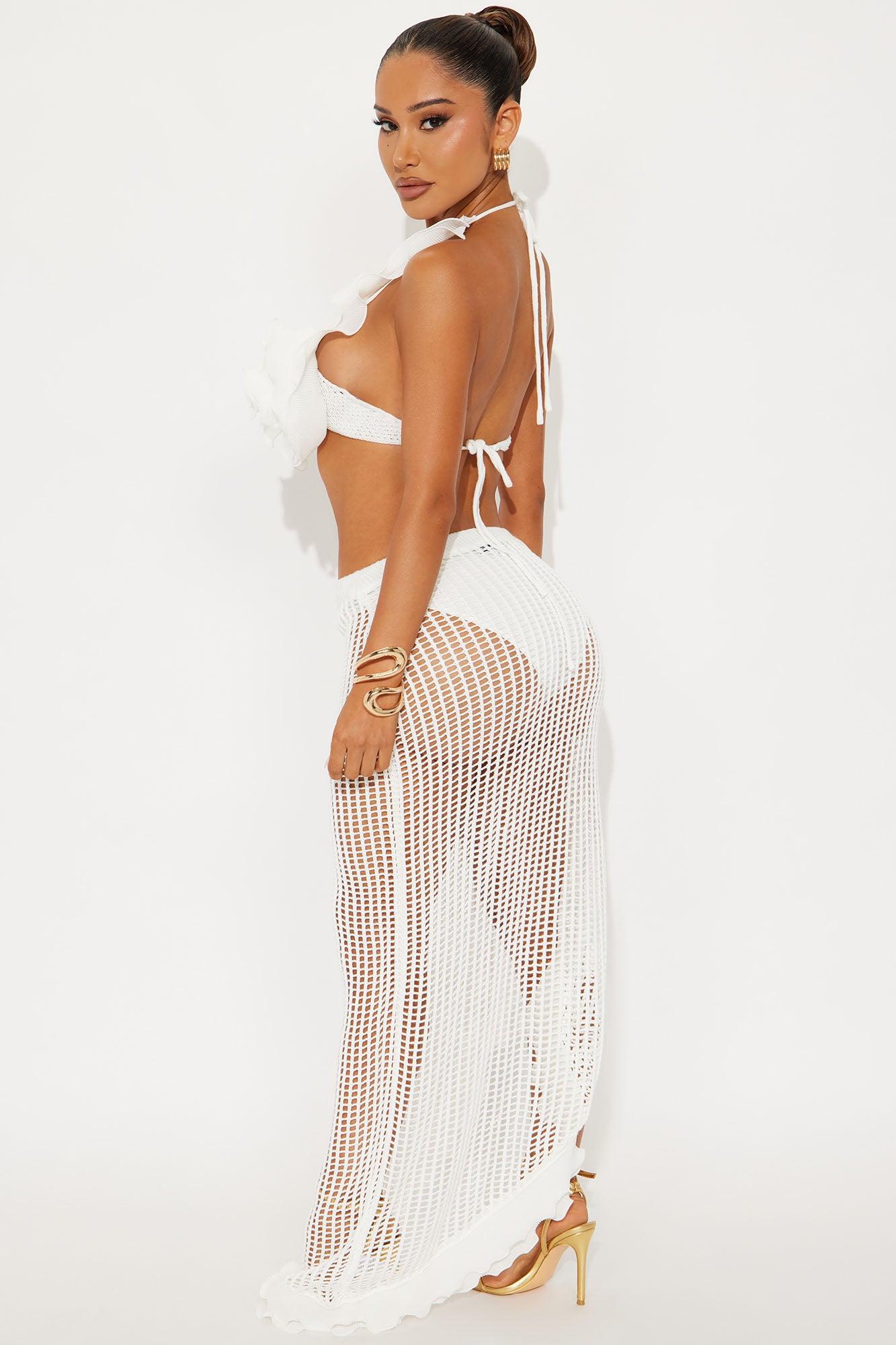 Serafina Crochet High Slit Maxi Skirt Set - Ivory Female Product Image