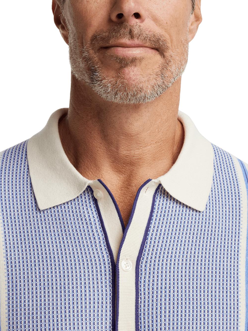 Cotton Button Front Polo - Blue Product Image