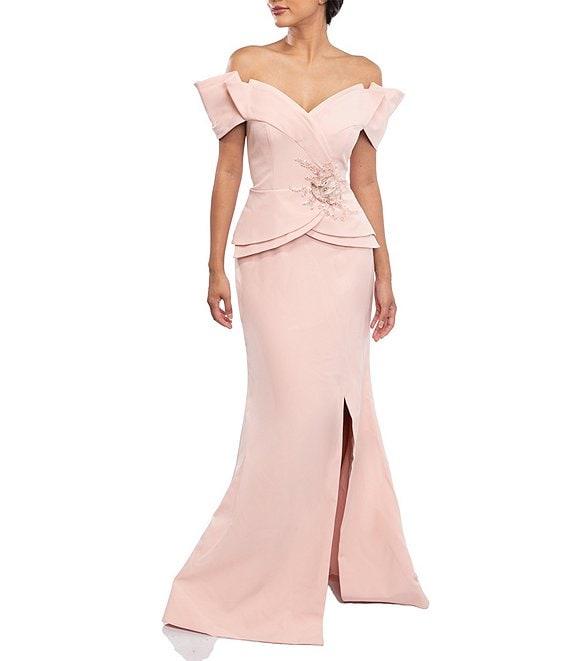 Terani Couture Off-The-Shoulder Beaded 3D Waist Flower Mermaid Gown Product Image