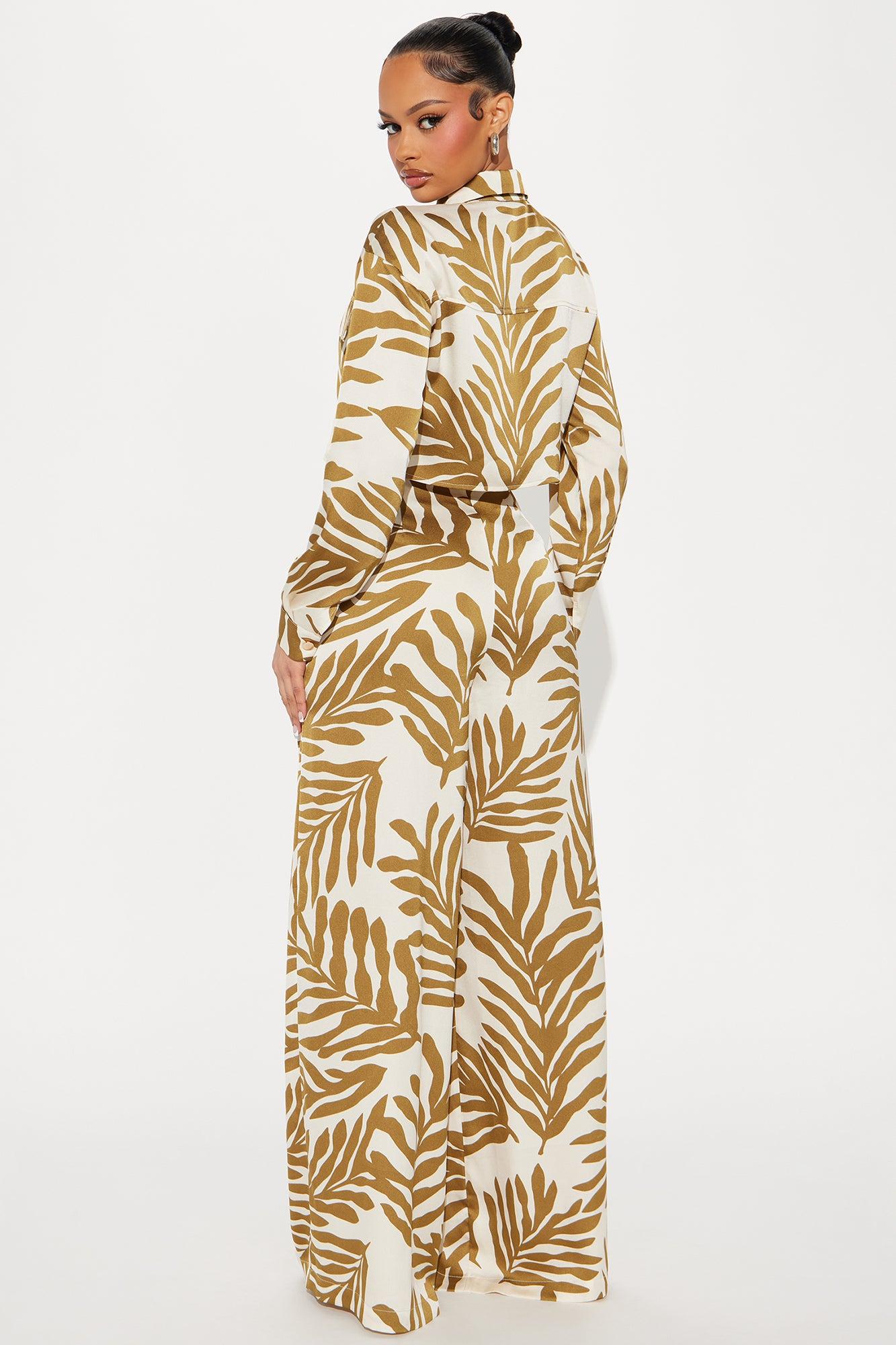 Tropical Moment Satin Pant Set  - Green/combo Product Image