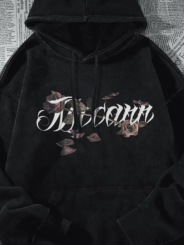 Men's Gothic Rose Print Oversized Hoodie Product Image