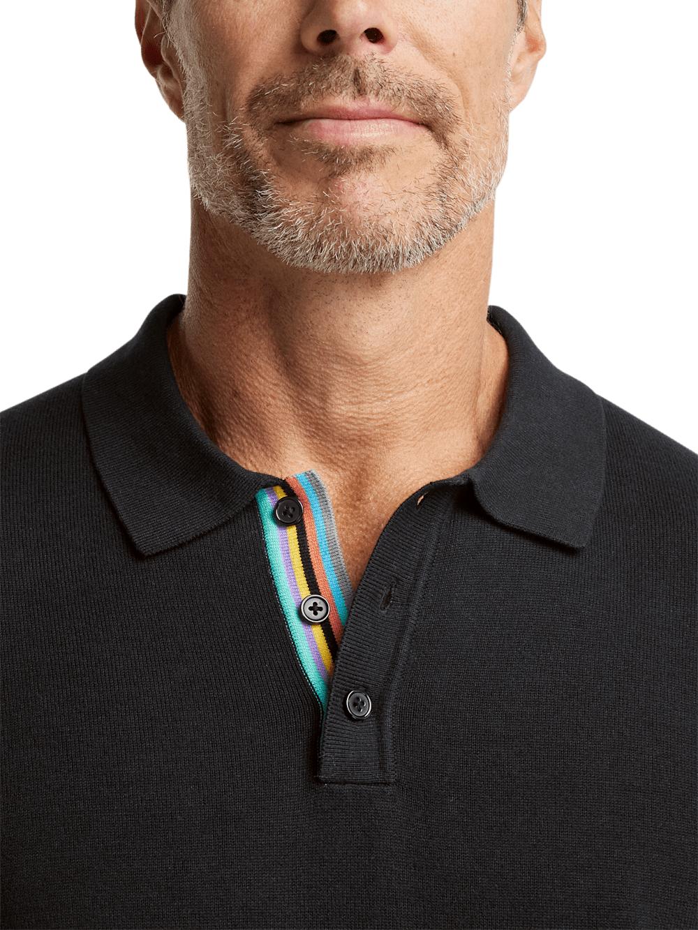 Cotton Three Button Polo - Black Product Image