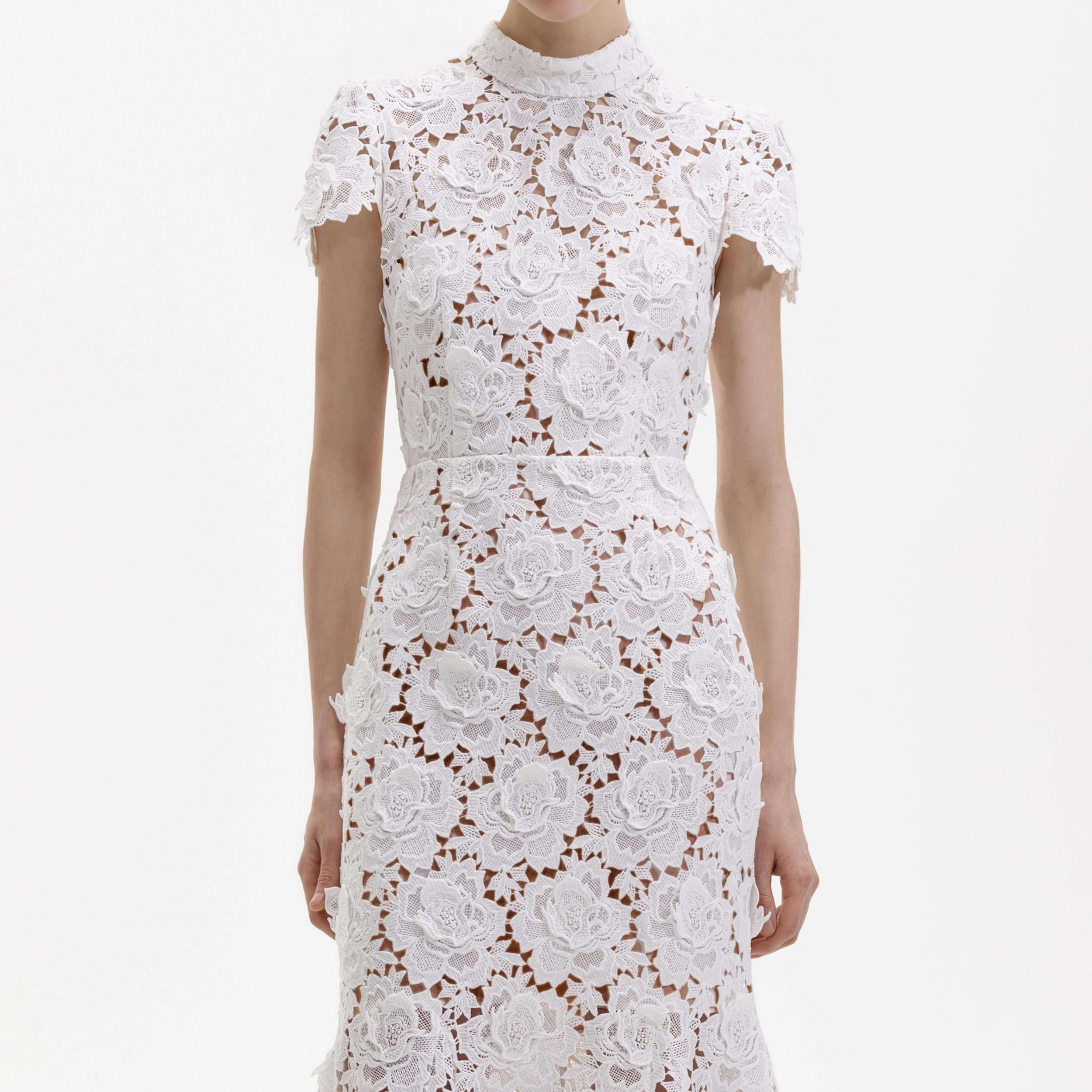 White Flower Lace Midi Dress Product Image