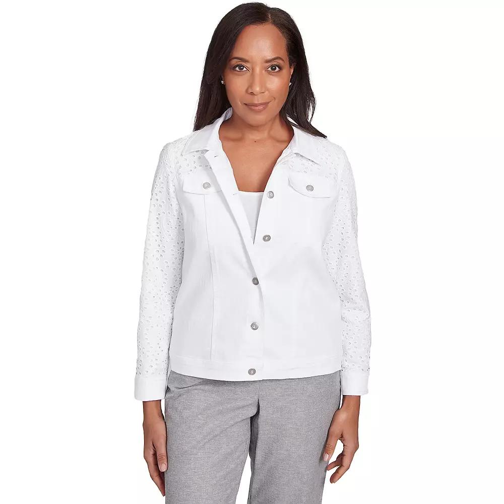 Women's Alfred Dunner Eyelet Long Sleeve Jacket, Size: Small, White Product Image