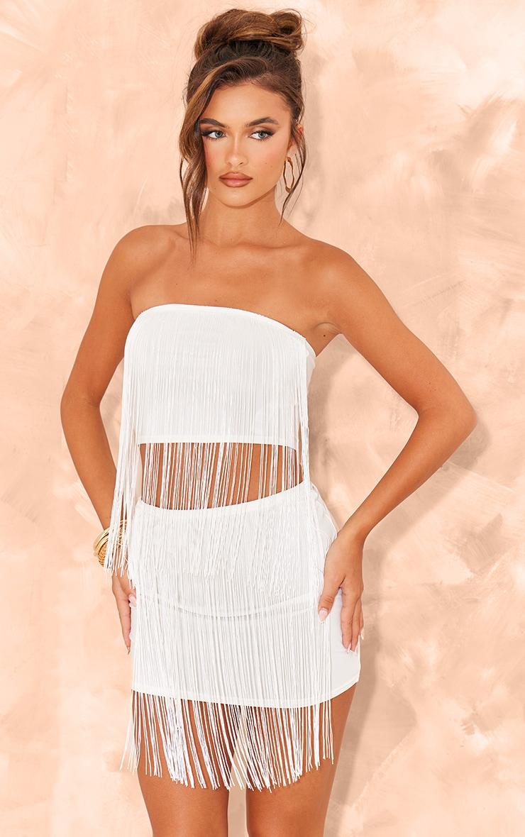 White Fringe Mini Beach Skirt Product Image