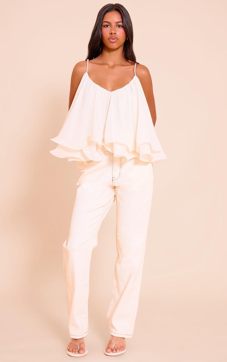 Petite Cream Chiffon Layered Puffball Top Product Image