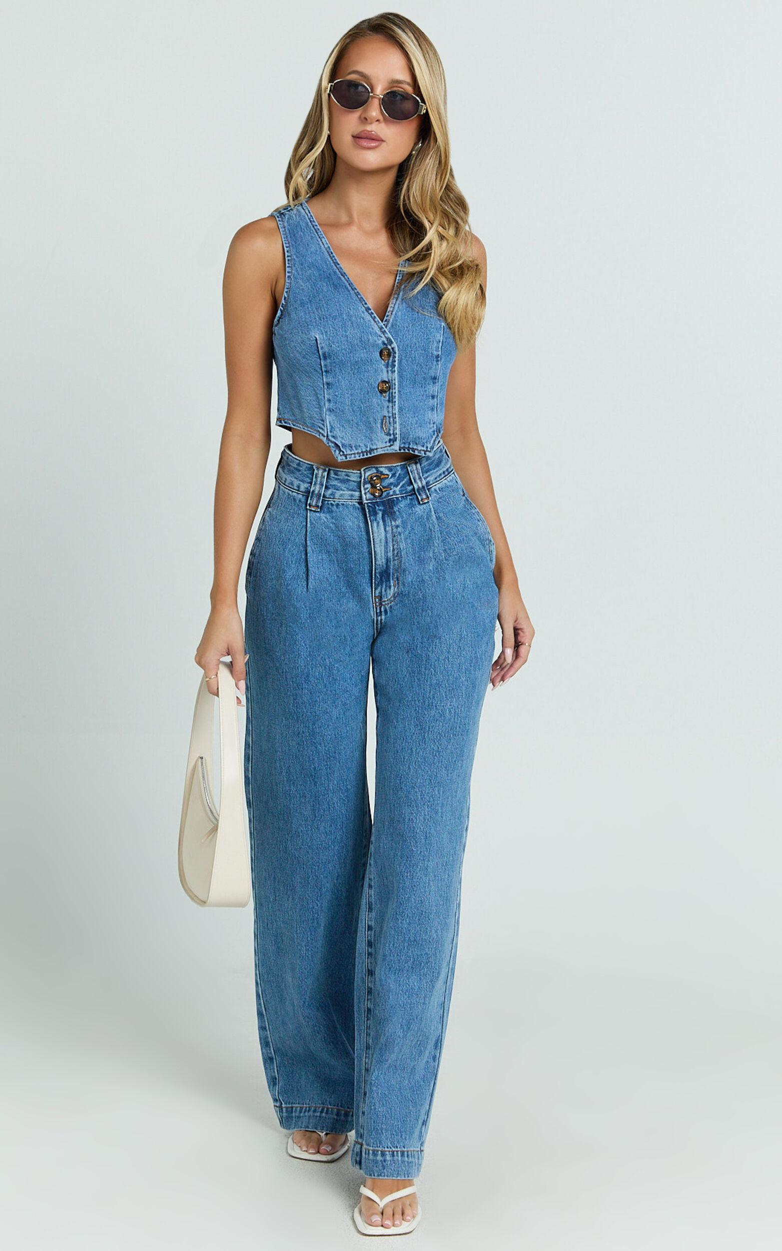 Fergie Jeans - Denim High Waisted Straight Leg Denim Jeans in Mid Blue Wash Product Image