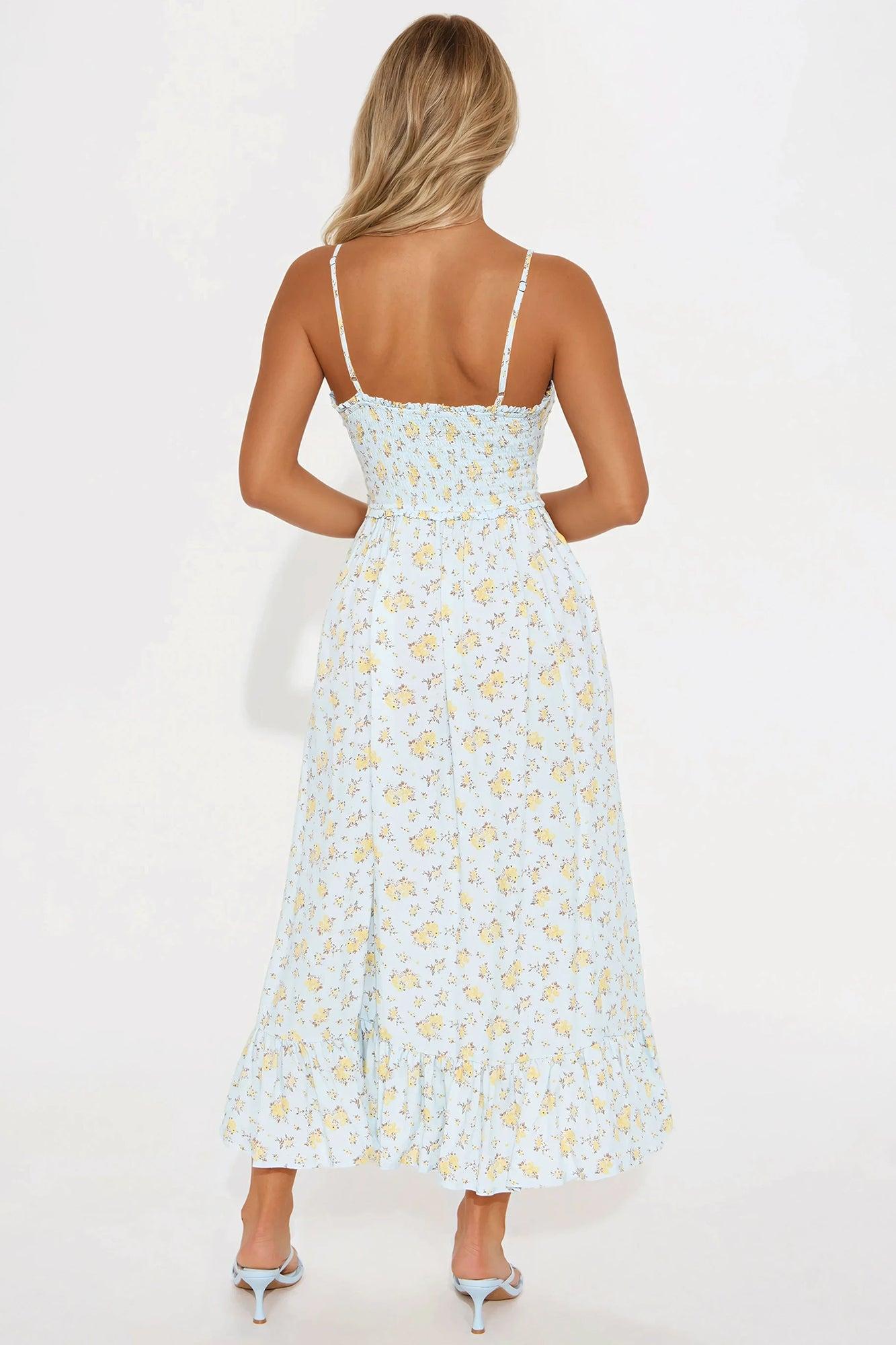 Leana Floral Midi Dress - Blue/combo Product Image