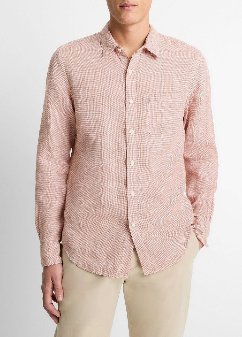 Houndstooth Linen Button-Front Shirt Product Image