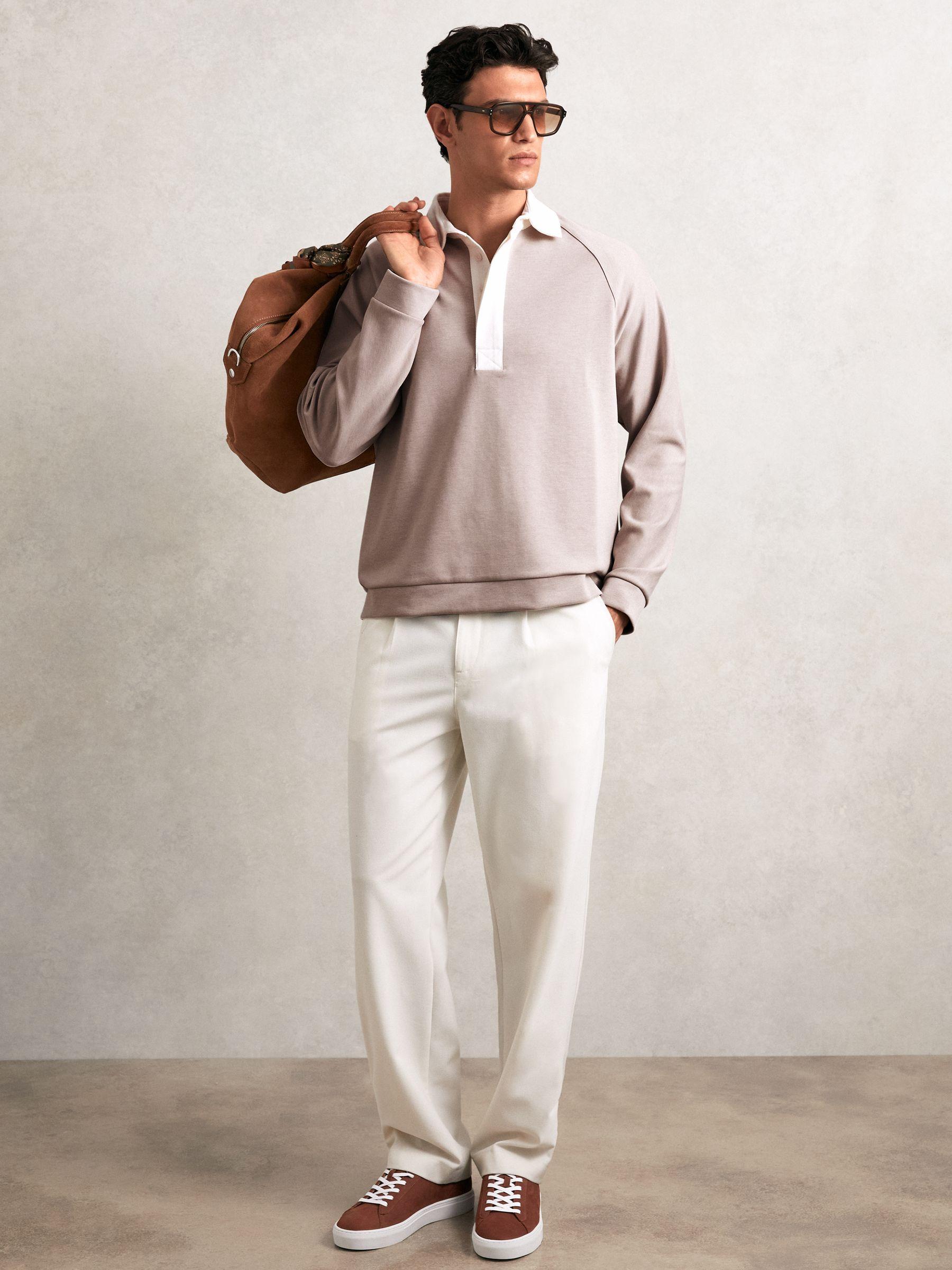 Colour Block Rugby Shirt in Oatmeal/White Product Image