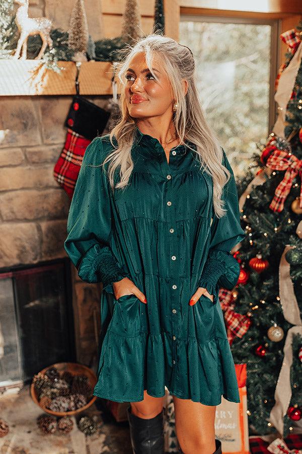 Bring The Sparkle Satin Mini Dress in Hunter Green Product Image