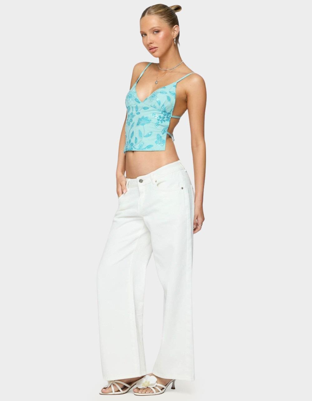 EDIKTED Pia Sequin Floral Backless Top - BLUE Product Image