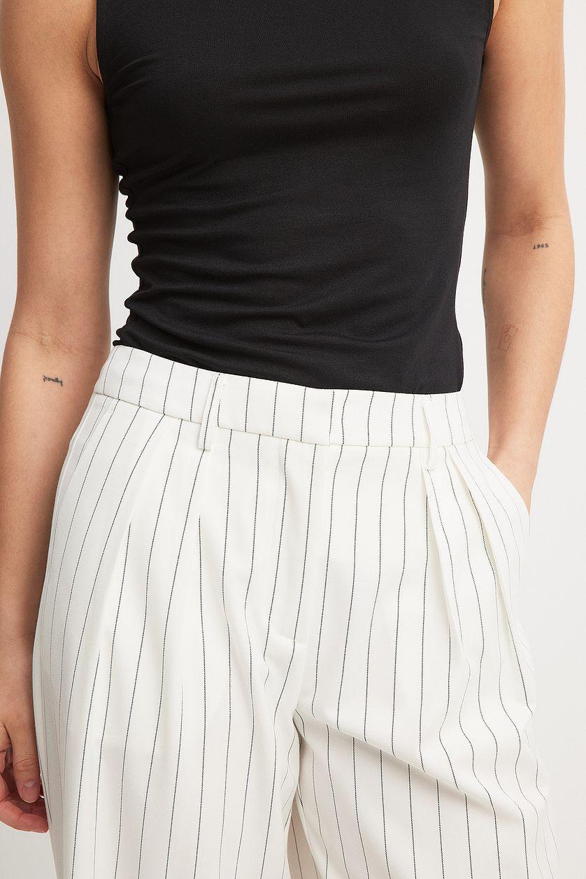 Striped Pleated High Waist Trousers Product Image