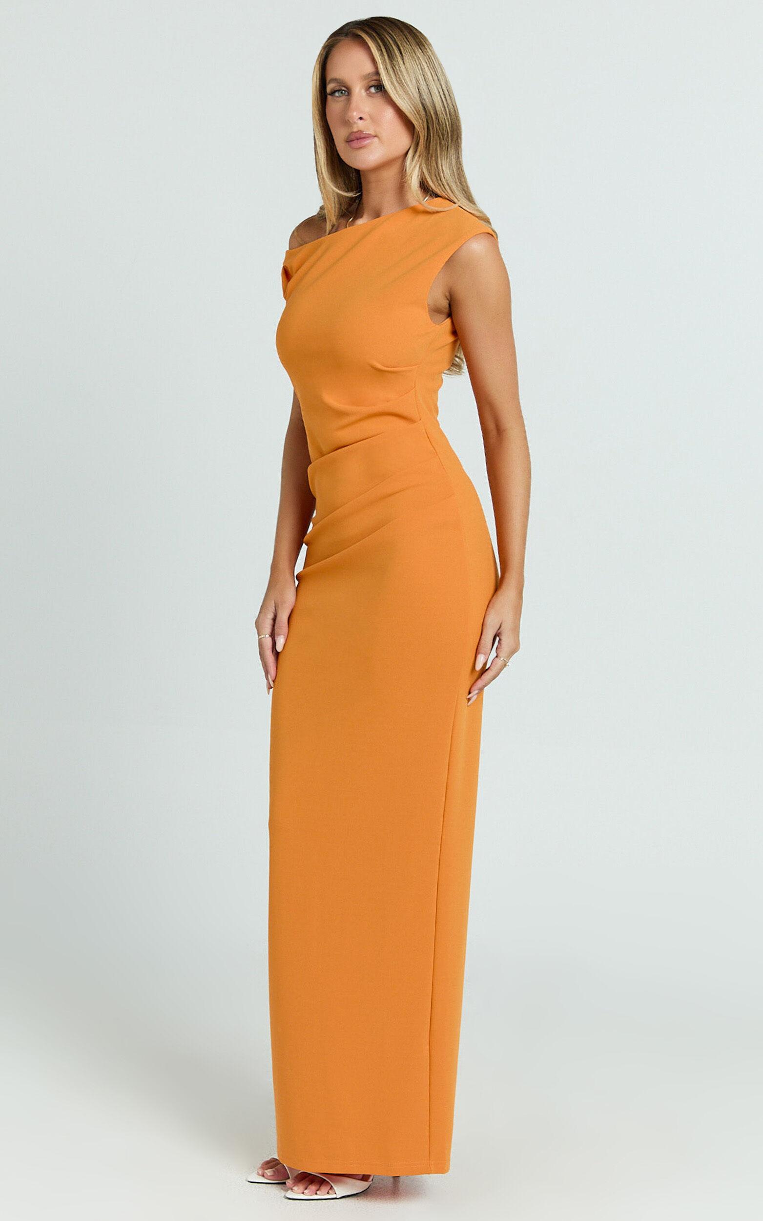 Genie Maxi Dress - Off The Shoulder Dress in Orange Product Image