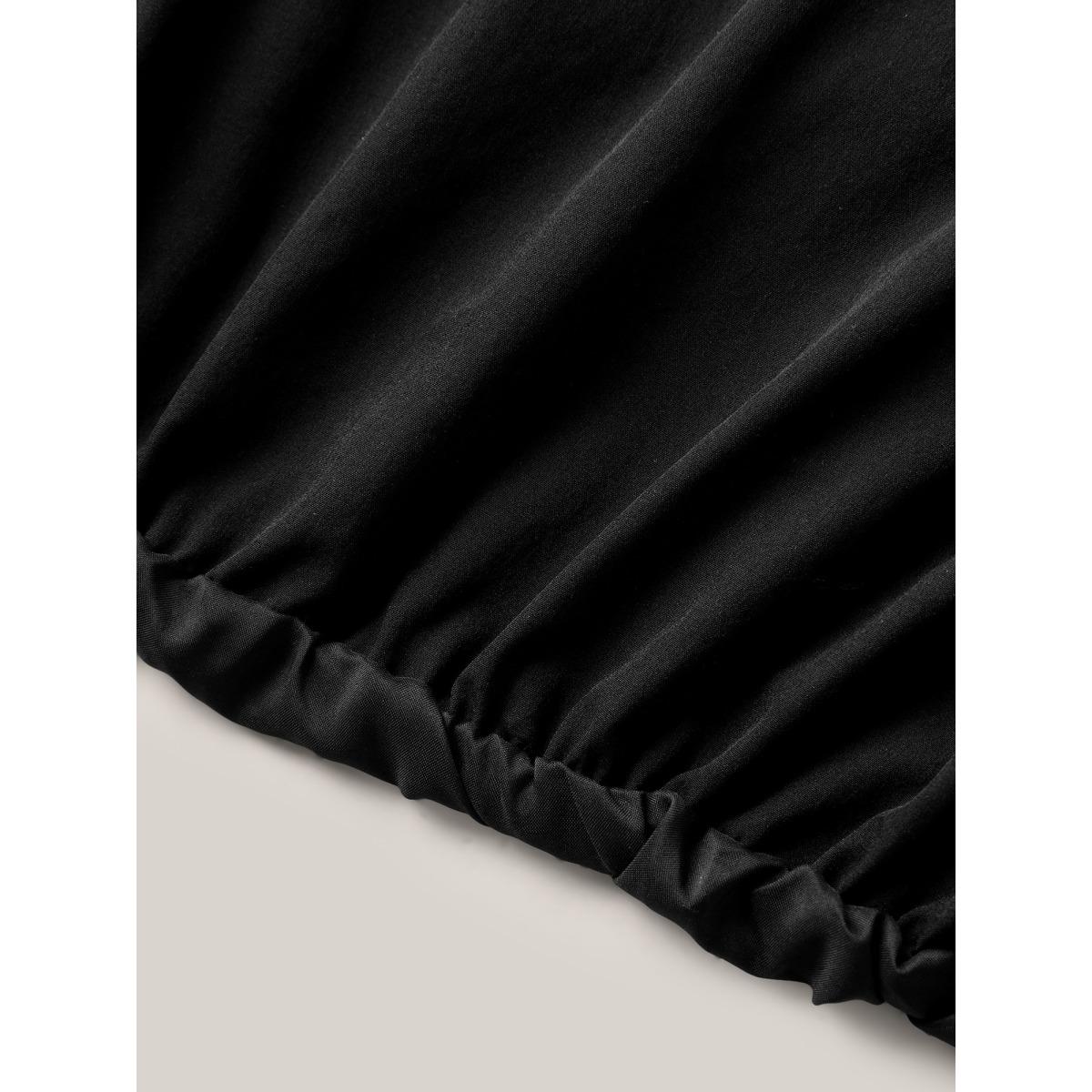 Plus Size Bubble Hem Stretch Waist Midi Skirt Women Black Loose Low stretch Side seam pocket Everyday-Casual Skirts BloomChic 18-20/2X Product Image