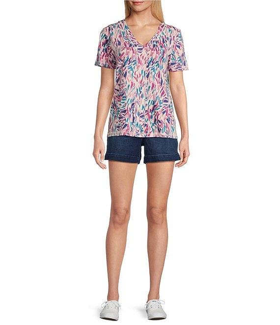 Westbound Dancing Daubs Print Short Sleeve V-Neck Top Product Image