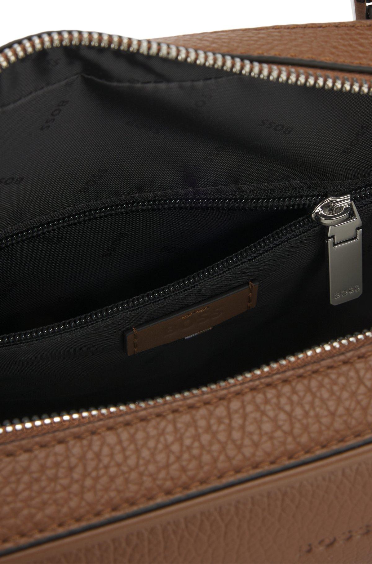 Embossed-logo document case in Italian leather Product Image