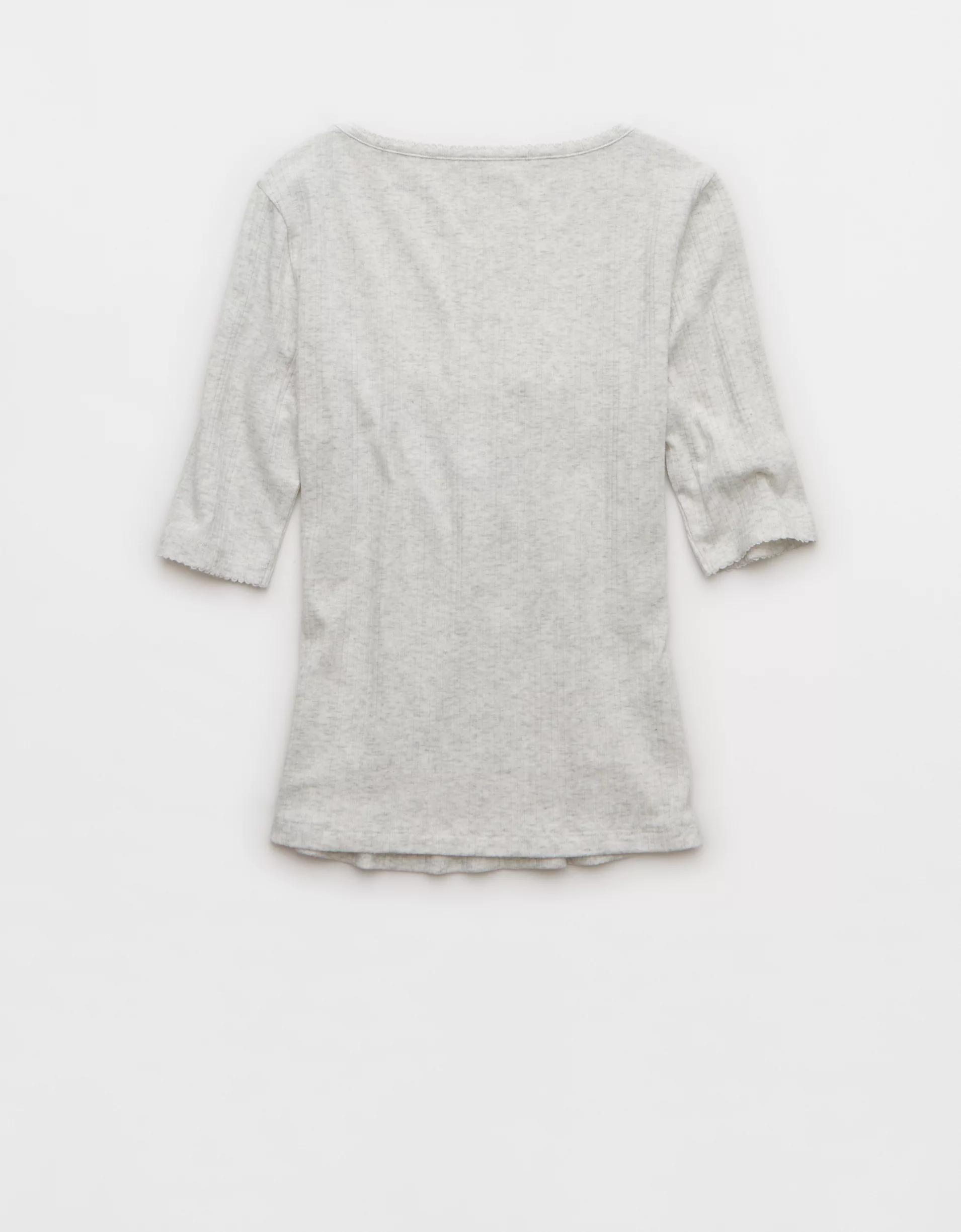 AE Half-Sleeve Scoop Neck Pointelle T-Shirt Product Image