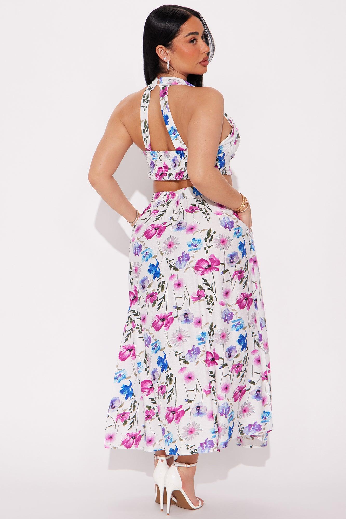 Floral Embrace Midi Skirt Set - Blue/combo Product Image