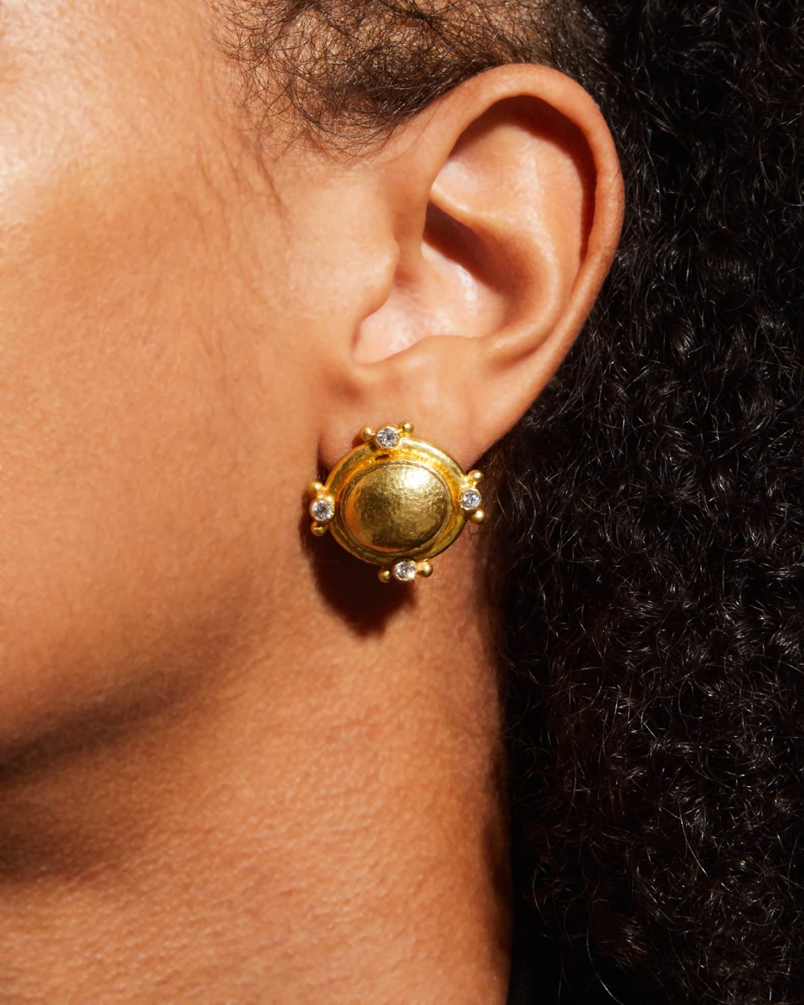 19K Gold Dome Earrings with Diamonds Product Image