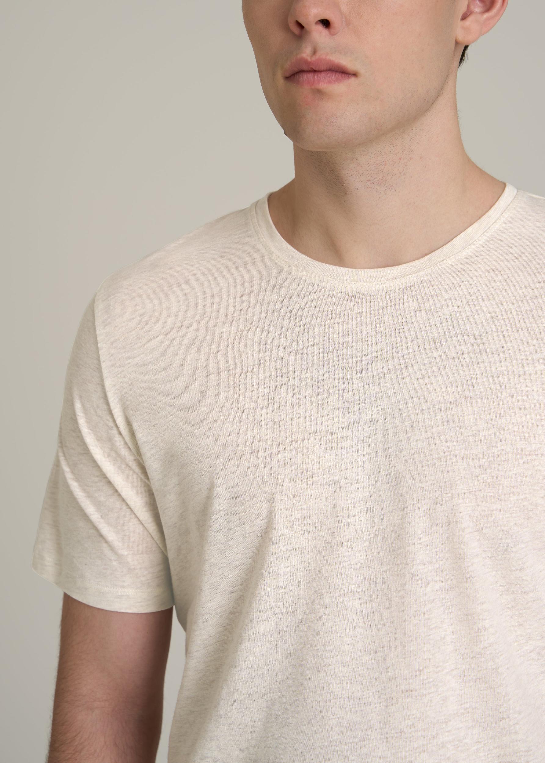Linen Crewneck T-Shirt for Tall Men in Heathered Oatmeal Male Product Image