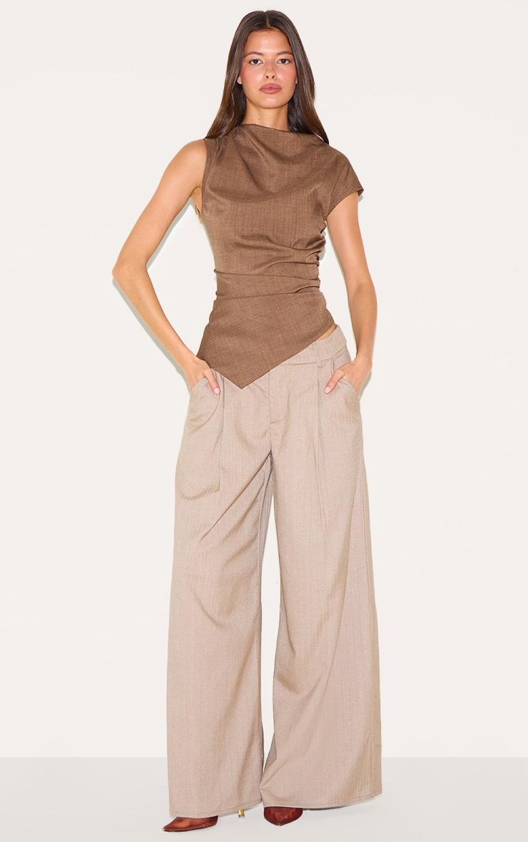 Chocolate Woven Ruched Asymmetric Long Top Product Image