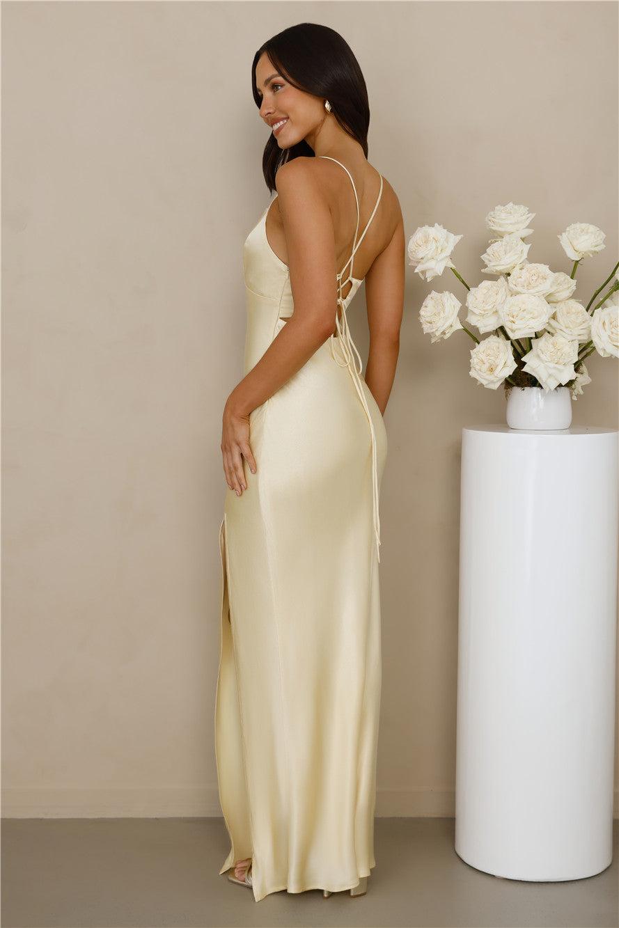 The Sophia Satin Maxi Dress Yellow Product Image