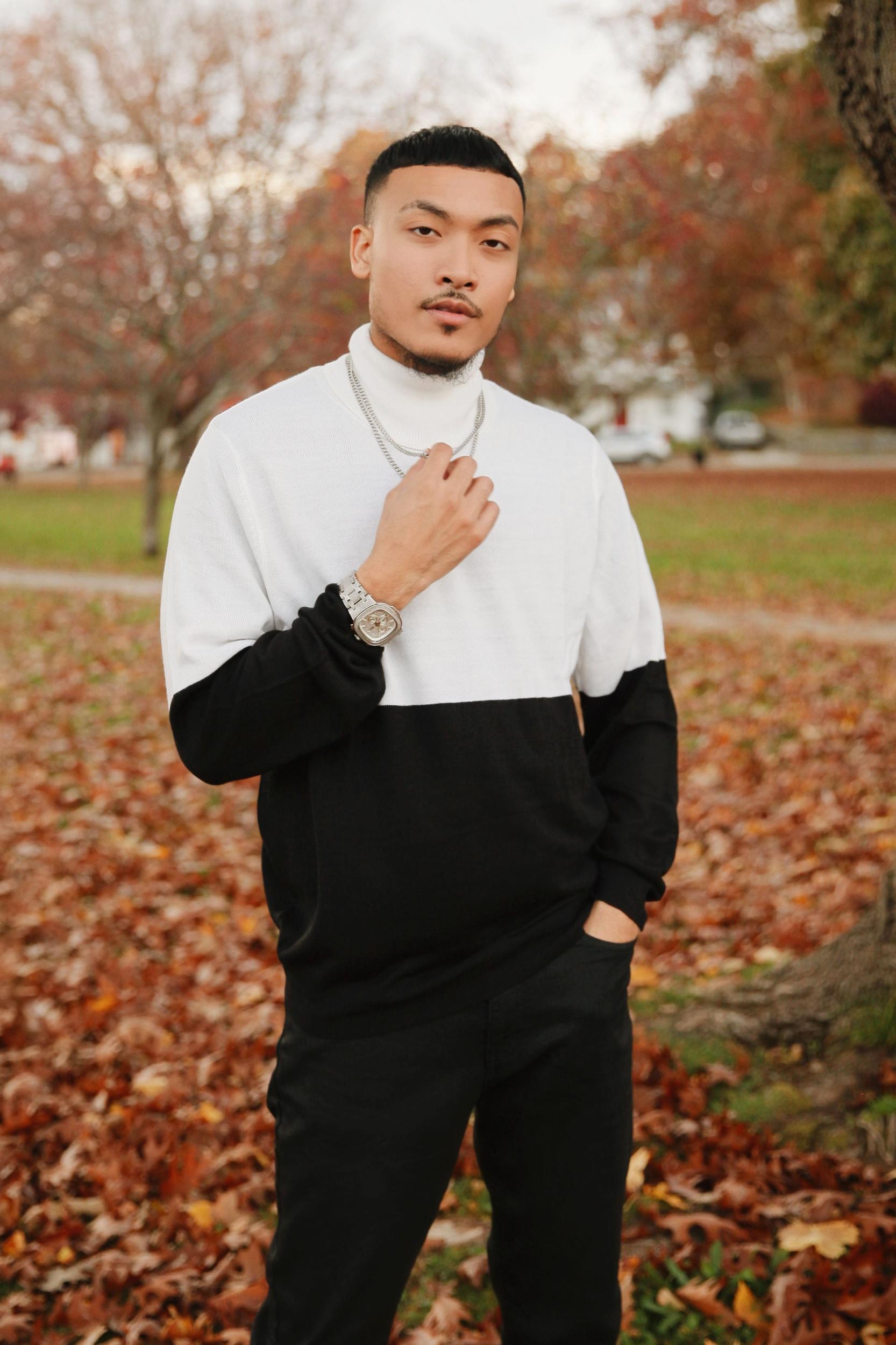 DeAngelo Colorblocked Turtleneck Sweater - Black/White Male Product Image