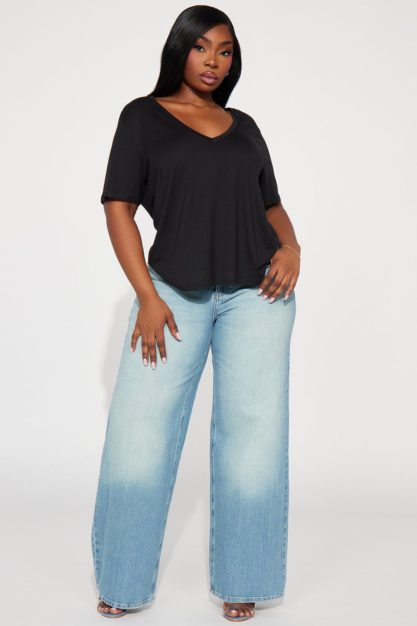 Ava V-Neck Tee - Black Product Image