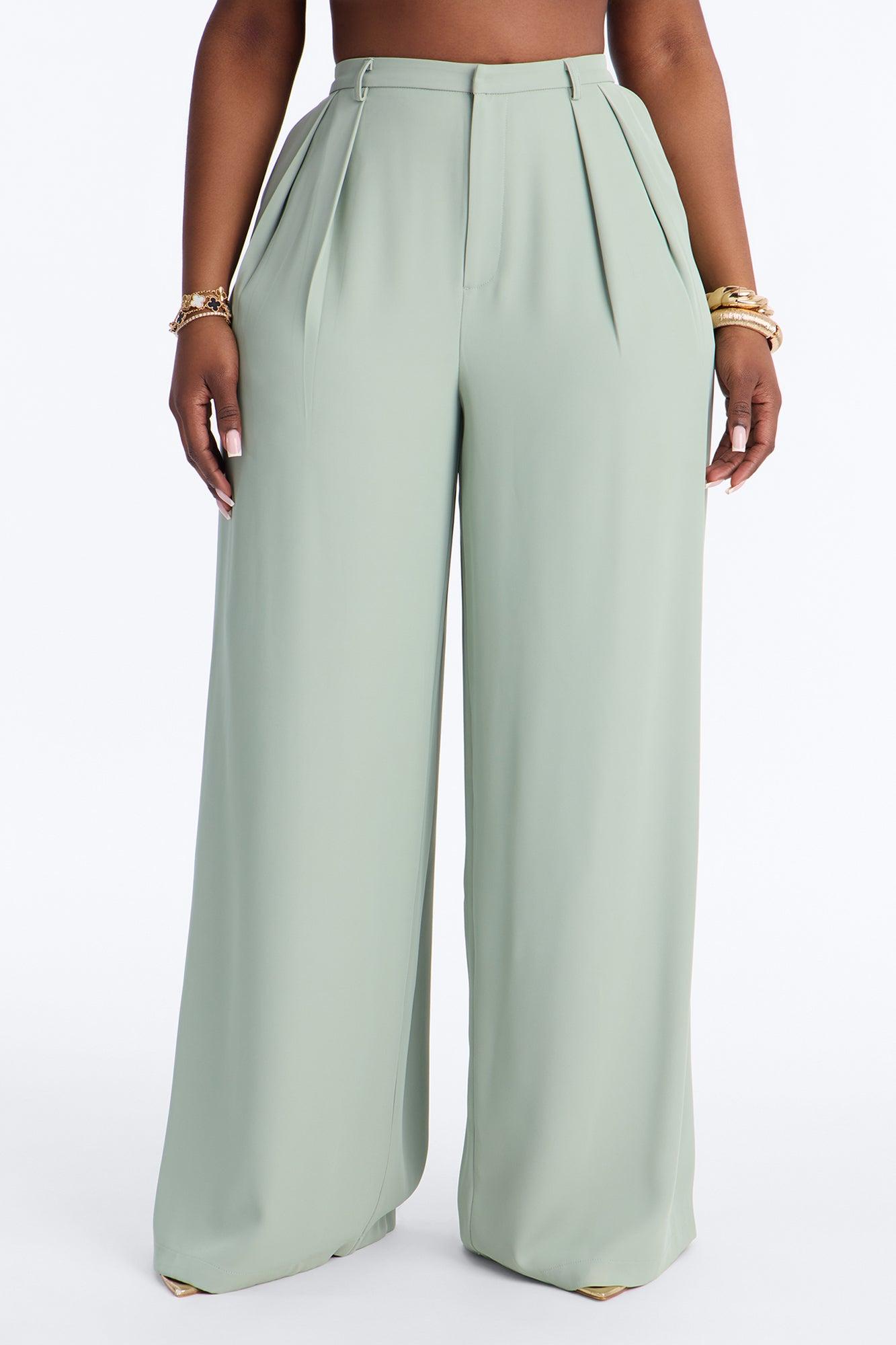 Reese Low Rise Drape Wide Leg Trouser Pant 33″ - Sage Female Product Image