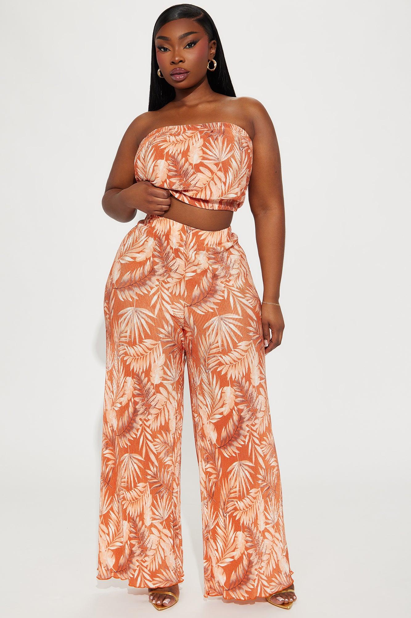 Island Dreams Plisse Pant Set - Rust/combo Product Image