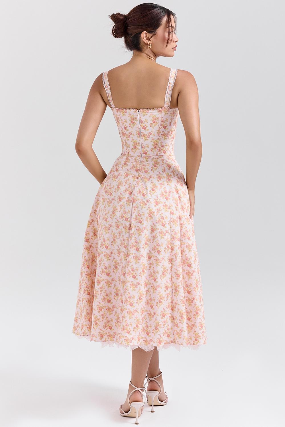 Rosalee  peach poppy print cotton bustier sundress Product Image