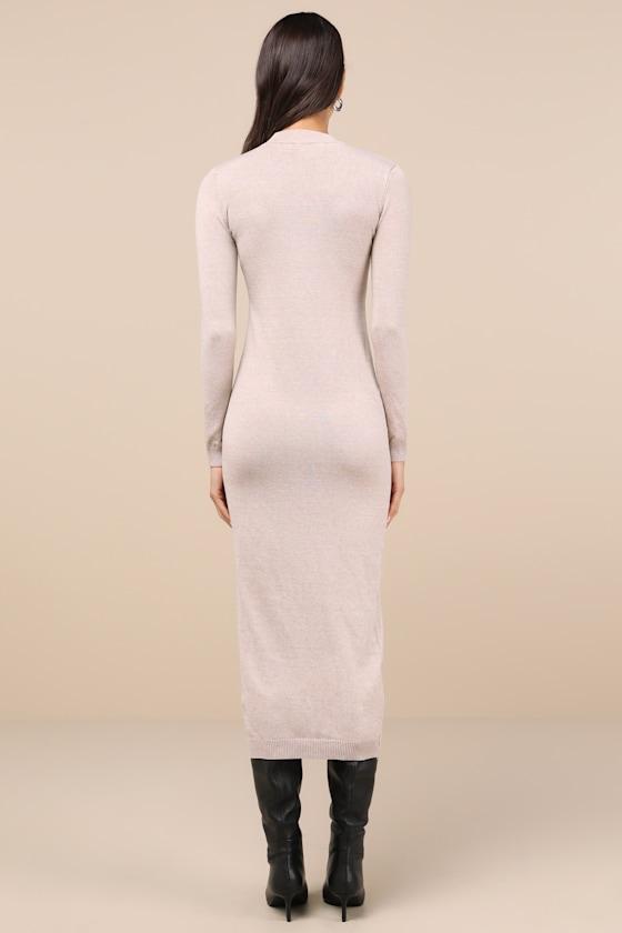 Beloved Presence Heather Beige Cutout Midi Sweater Dress Product Image