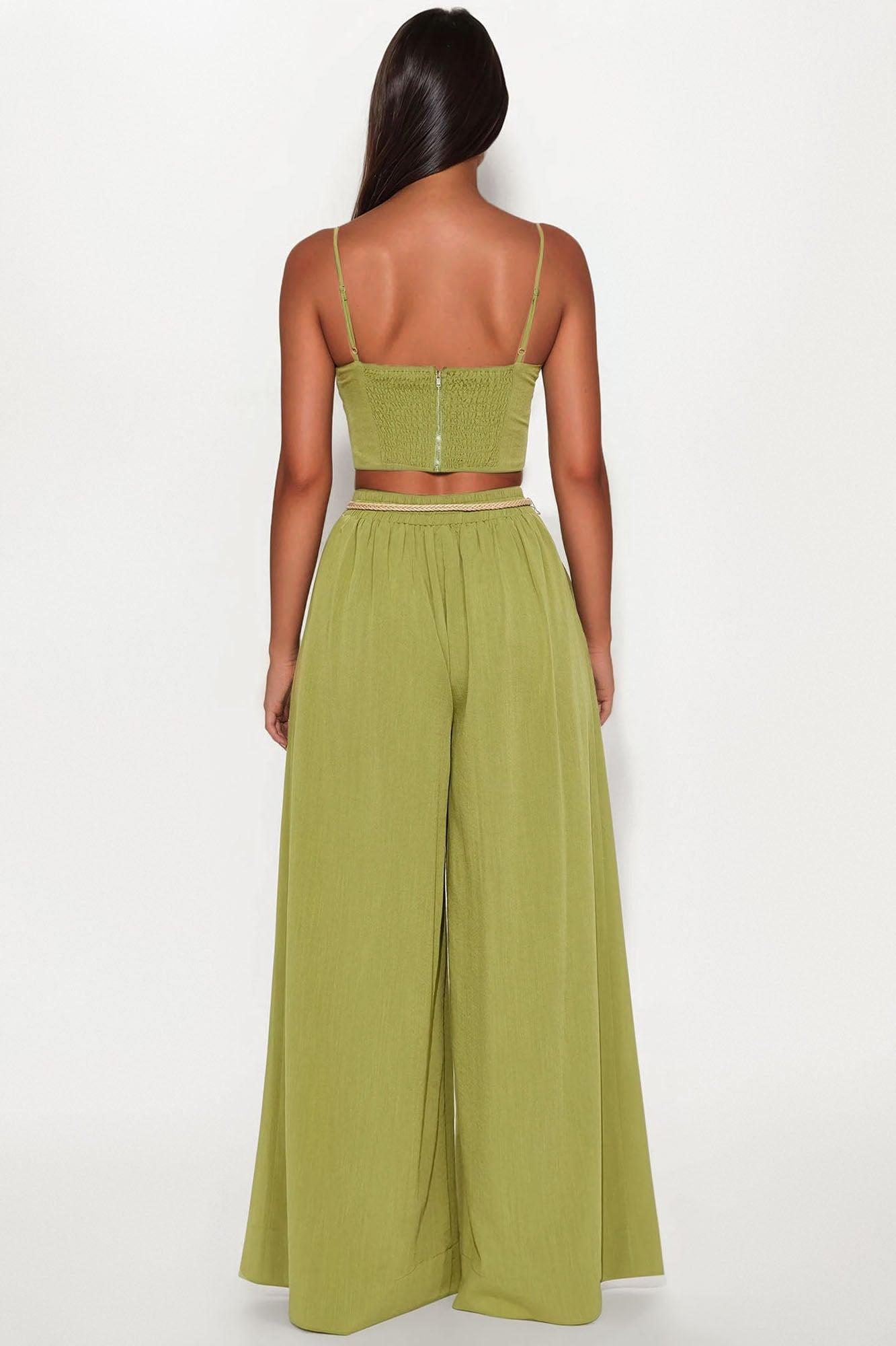 Sandy Toes Linen Wide Leg Pant Set - Olive Female Product Image