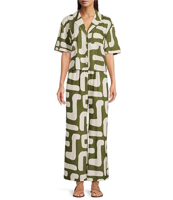 CROSBY by Mollie Burch Coordinating Ida Notch Collar Linen Blend Short Sleeve Abstract Print Button Front Shirt Product Image