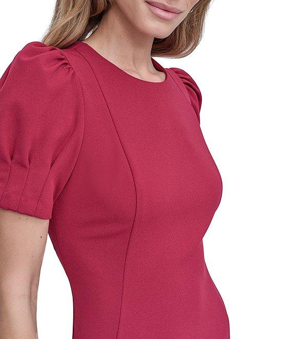 DKNY by Donna Karan Crepe Round Neck Short Puff Sleeve Dress Product Image