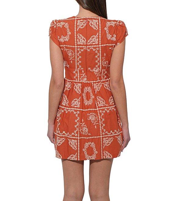 Adelyn Rae Selina Embroidery V-Neck Cap Sleeve Tassel A-Line Mini Dress Product Image