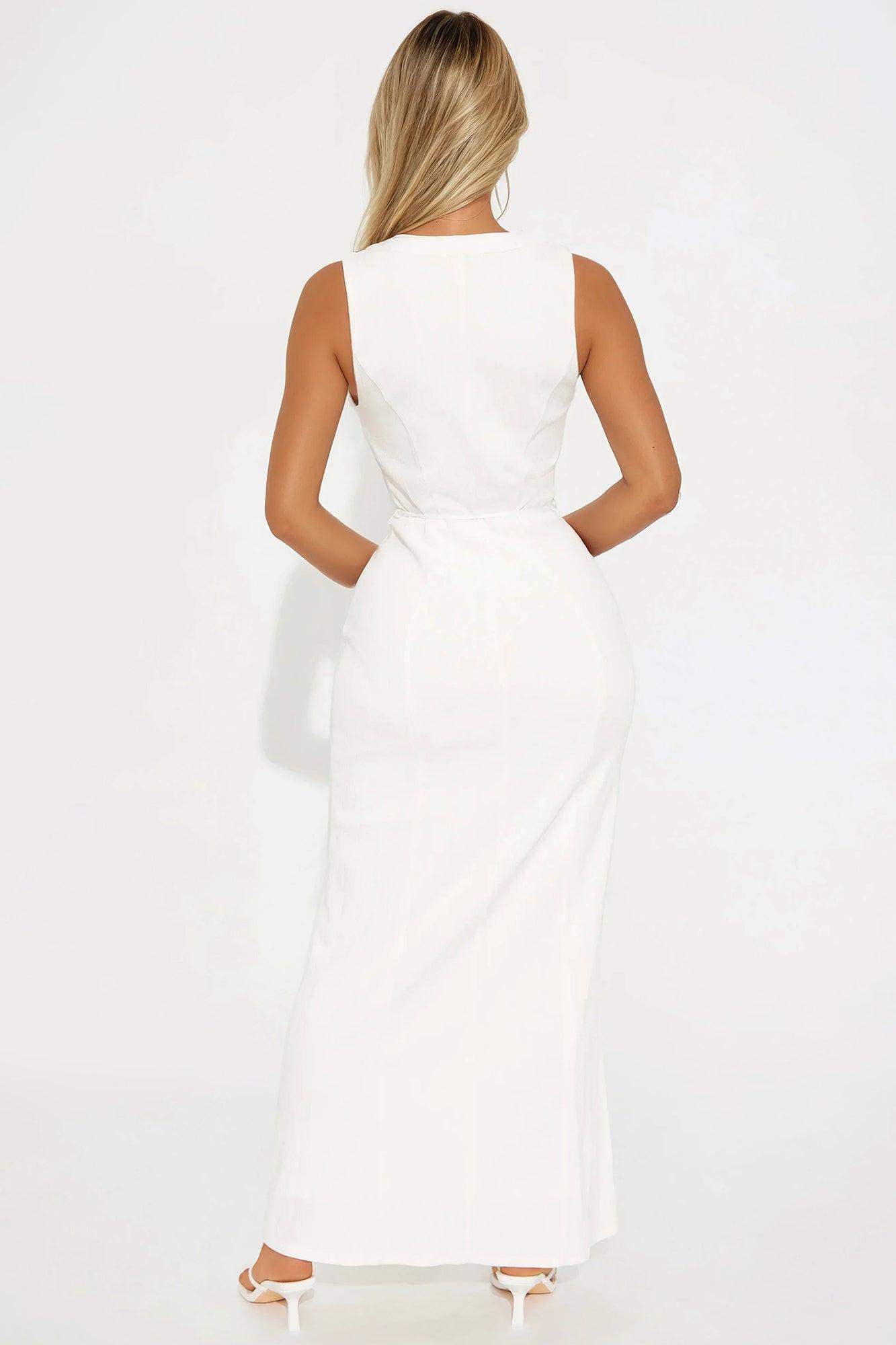 Kami Stretch Linen Maxi Dress - White Product Image