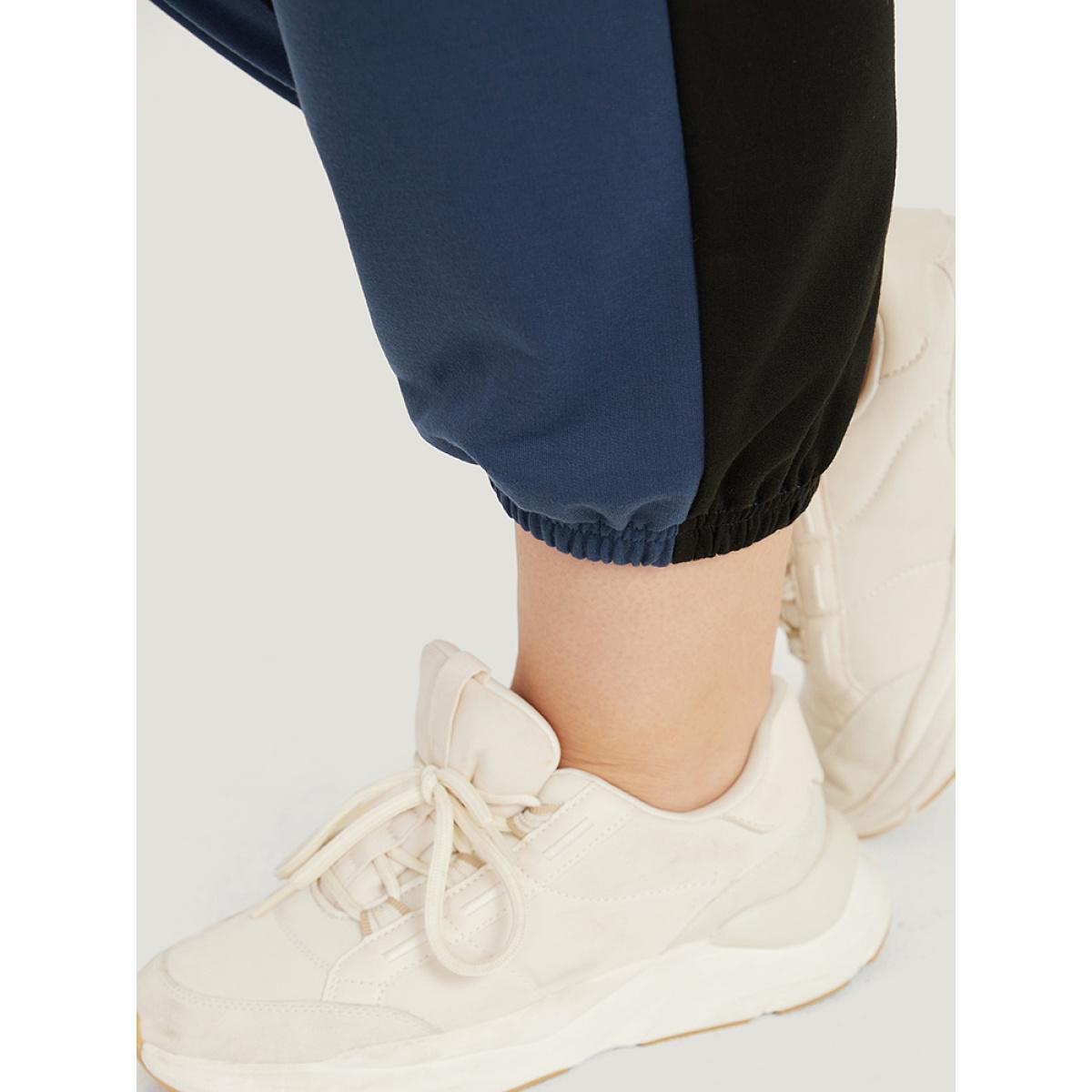 Letter Print Drawstring High Rise Sweatpants Black Plus Size Women Casual Dailywear Contrast 28/5X Bloomchic Product Image