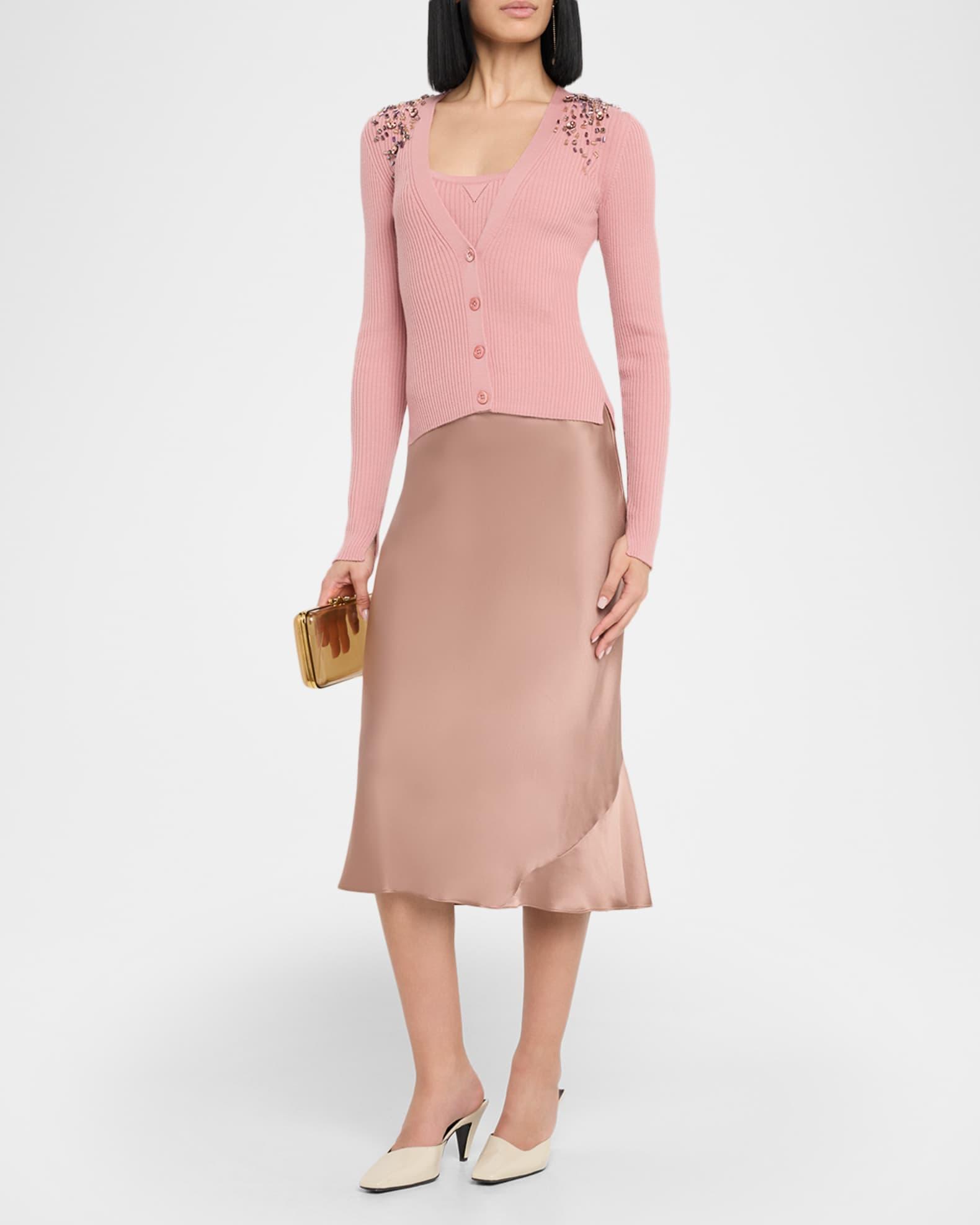 Embellished Merino Beaded Rib Knit Cardigan Product Image