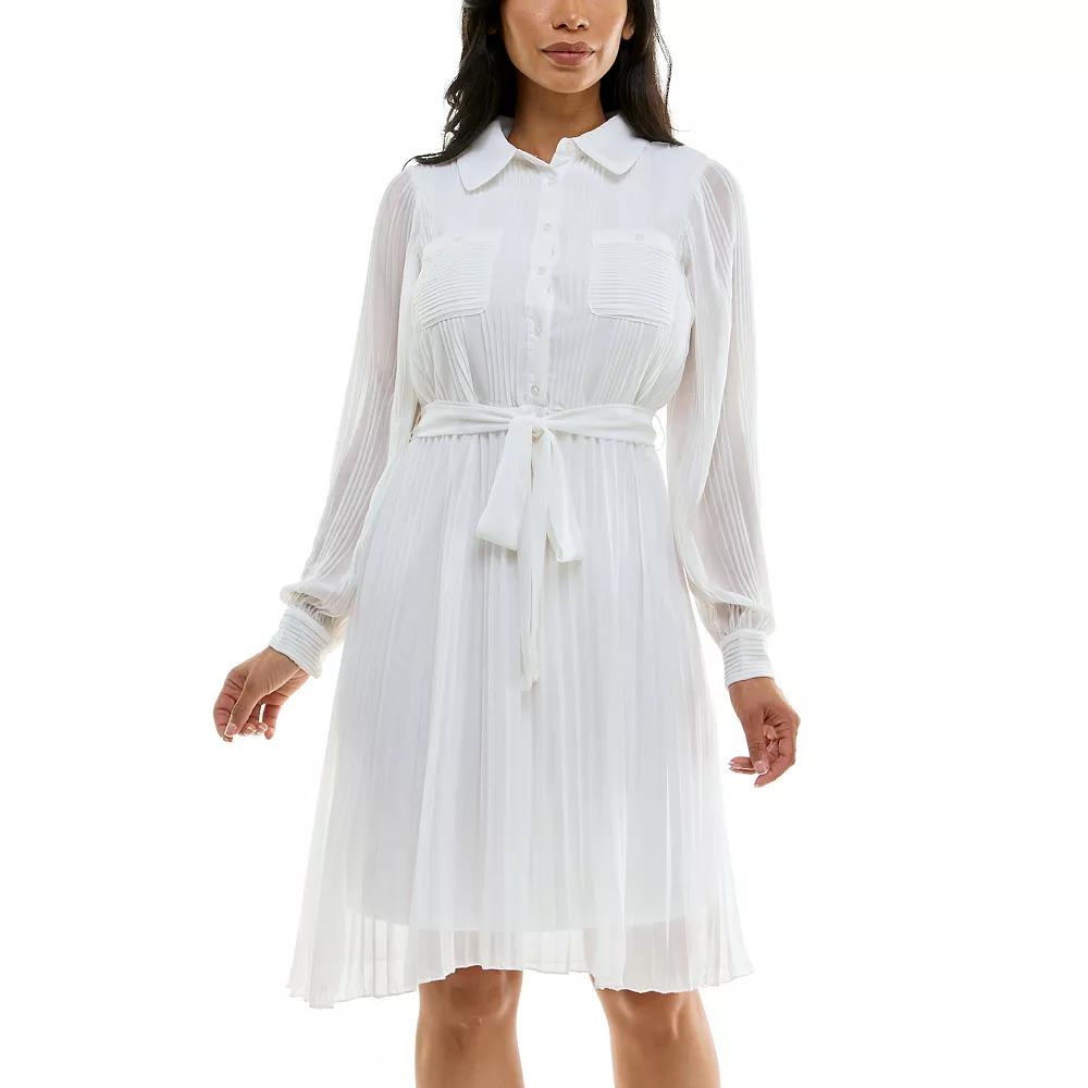 Women's Nina Leonard Pleated Dress with Tie Sash,  Product Image