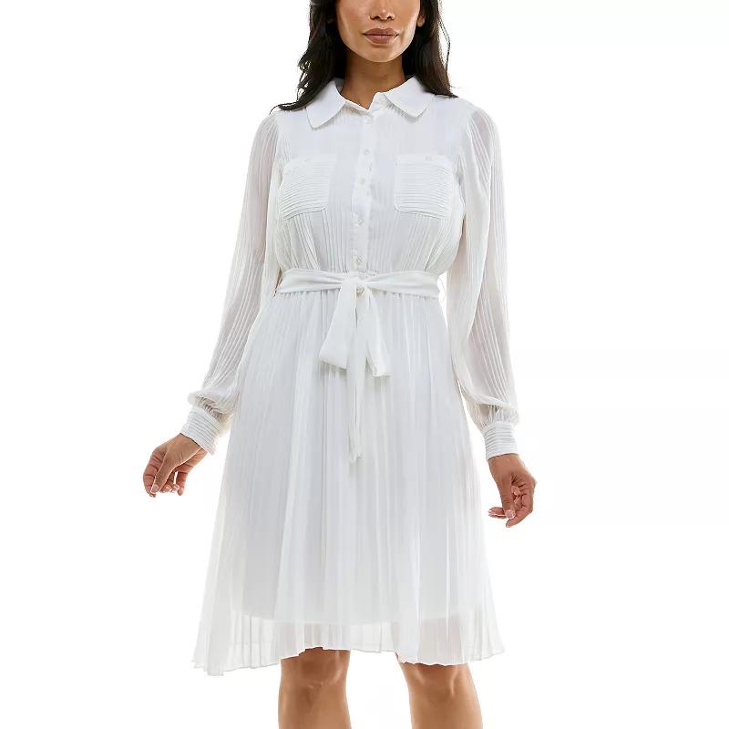 Women's Nina Leonard Pleated Dress with Tie Sash,  Product Image