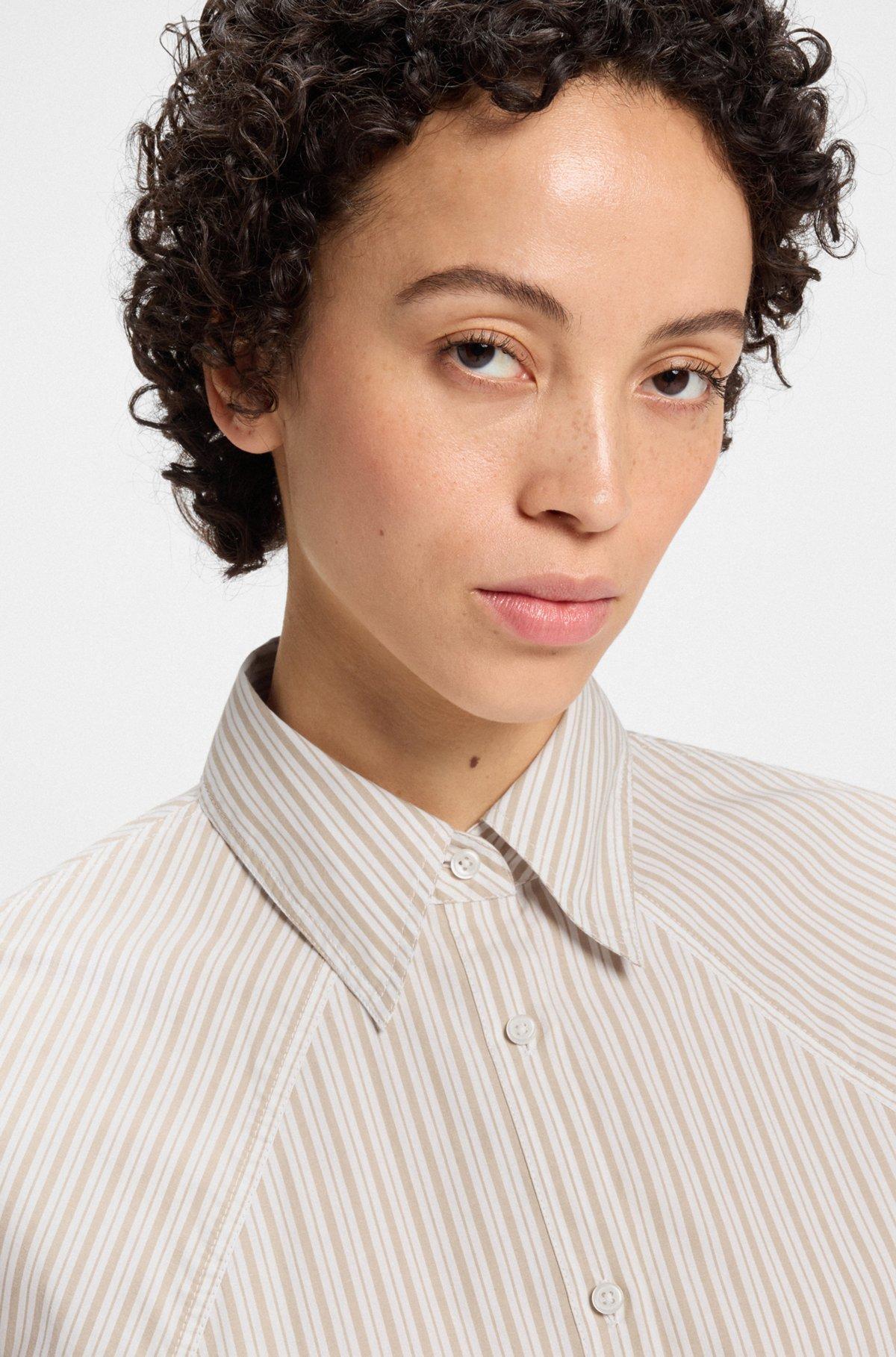 BOSS - Relaxed-fit blouse in striped cotton poplin - Brown Product Image