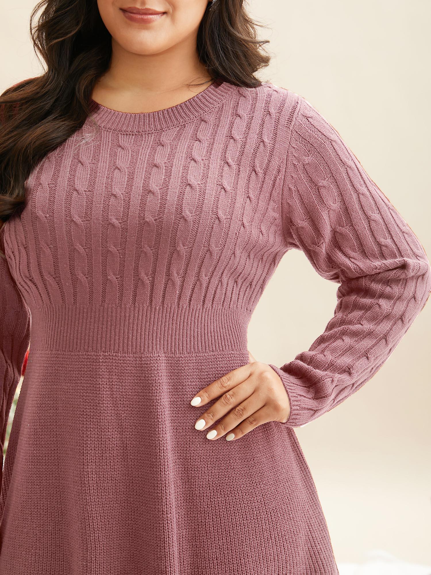 Cable Knit Fit-and-Flare Midi Sweater Dress Female Product Image