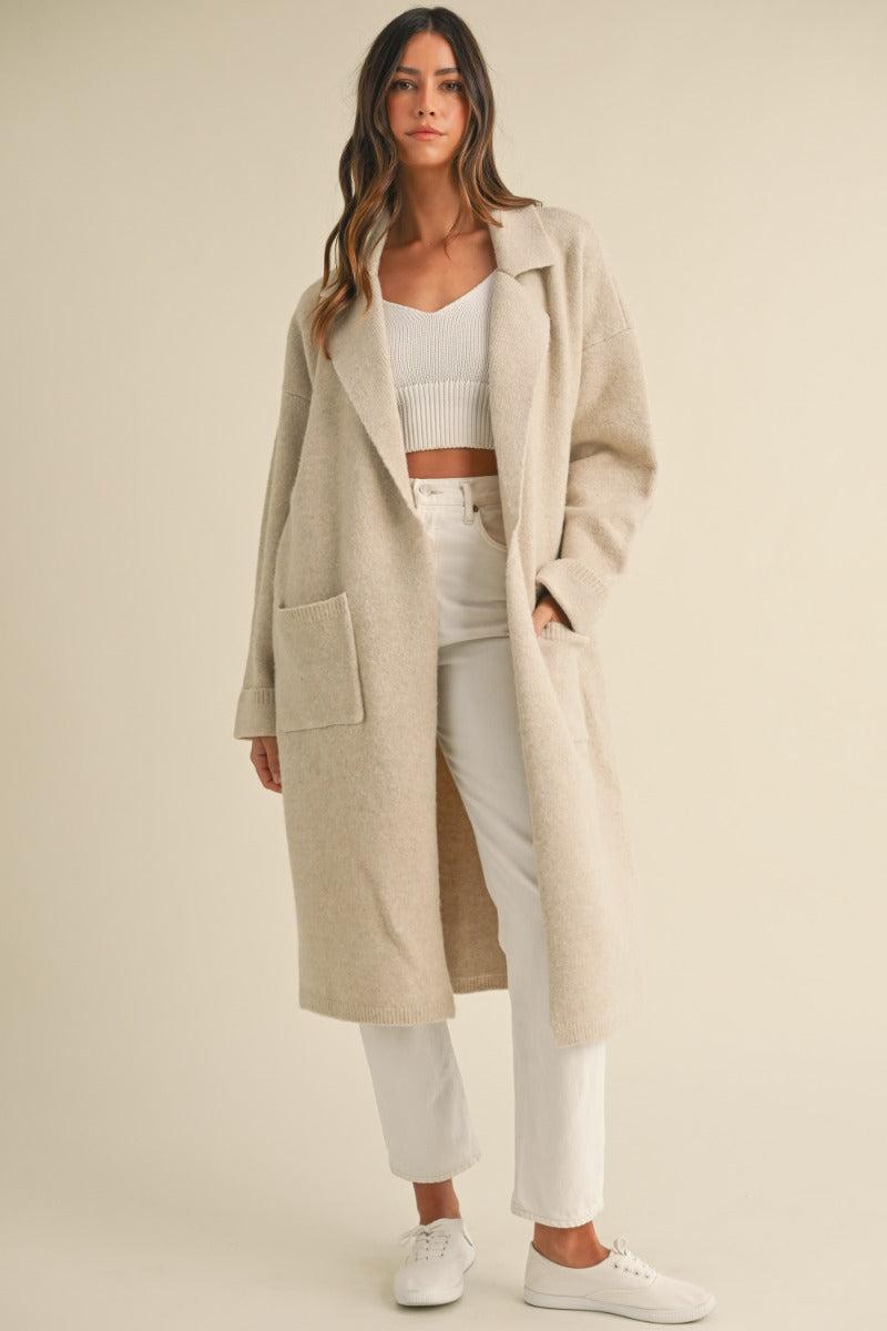 Collared Sweater Knit Long Jacket Product Image