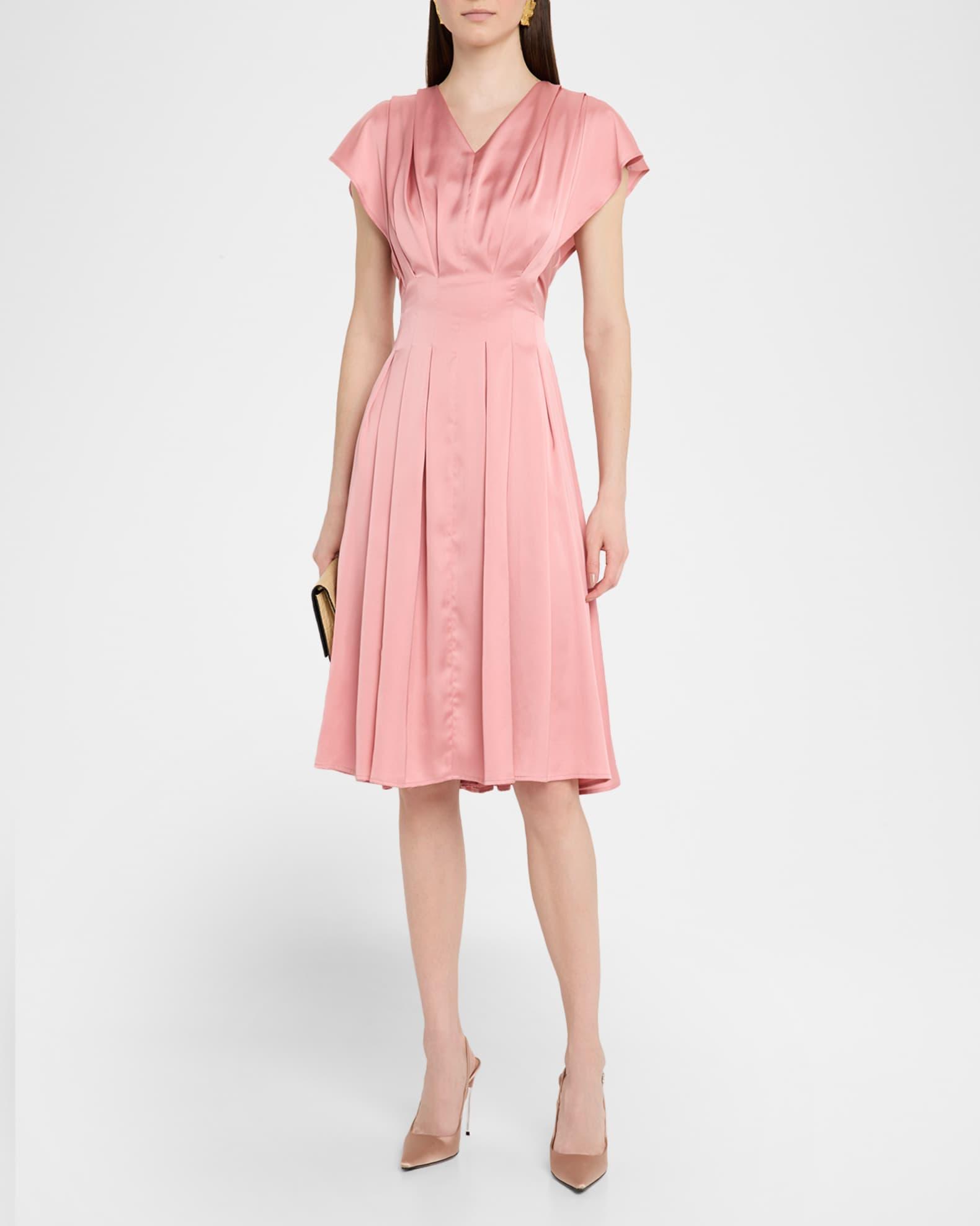 Fit-&-Flare Charmeuse Tuck-Waist Midi Dress Product Image