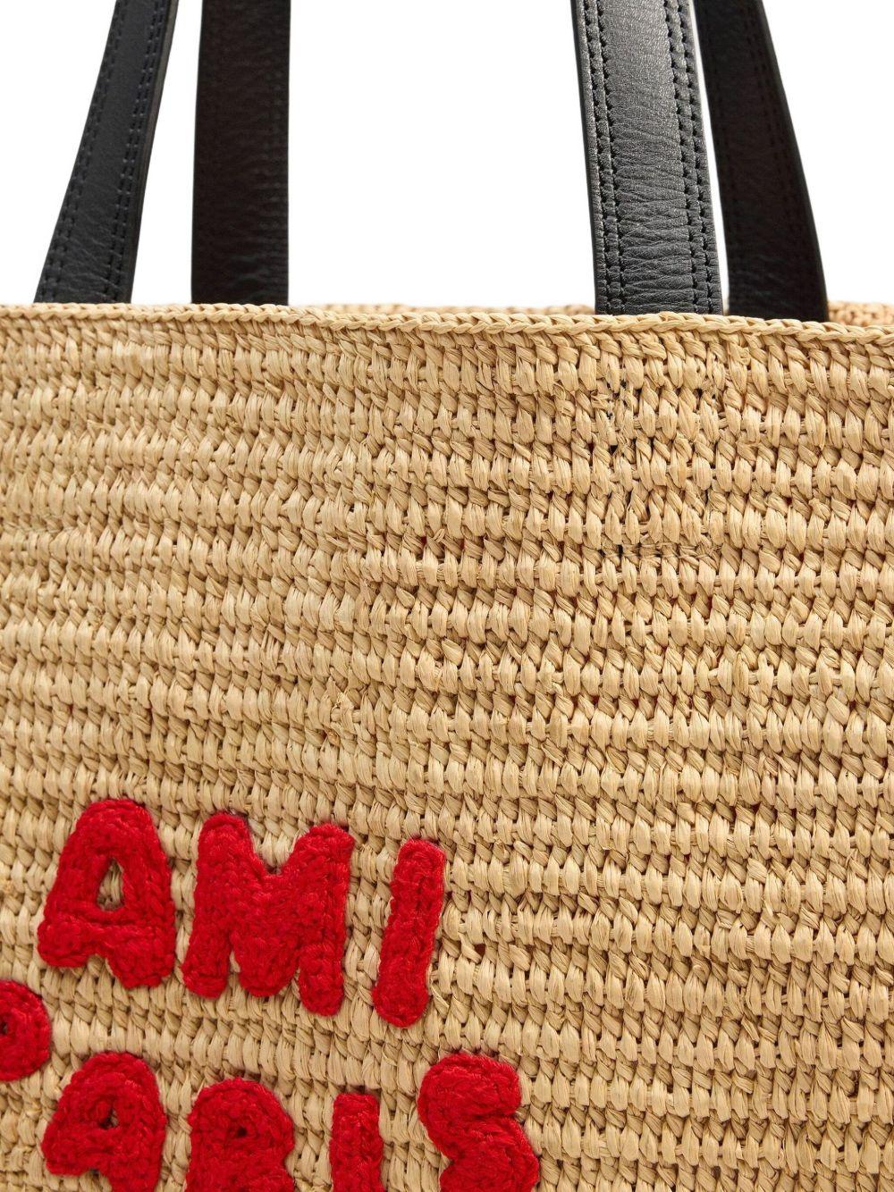 logo-embroidered raffia tote bag Product Image
