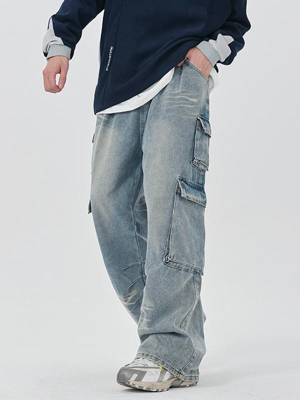 Men's Washed Multi Pocket Cargo Jeans Product Image